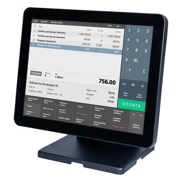 POS терминал-моноблок POSCenter Atlas (15", PCAP, J4125, 4Gb, SSD M2 128Gb, без MSR) без ОС (4193)